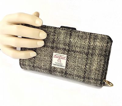 harris tweed large grey purse by roses workshop