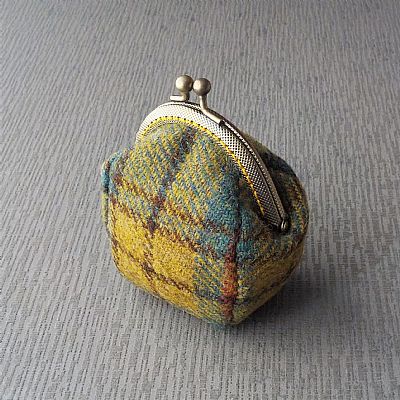 yellow tartan harris tweed purse handmade at roses workshop