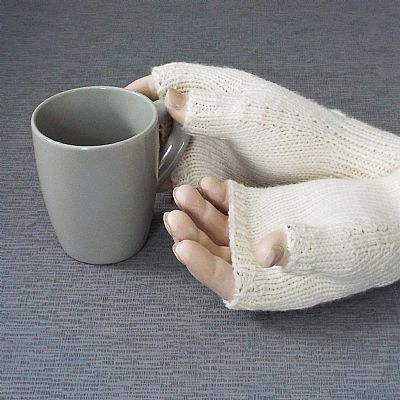 natural white cable design gloves handknit at roses workshop