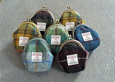 group of harris tweed coin purses handmade at roses workshop