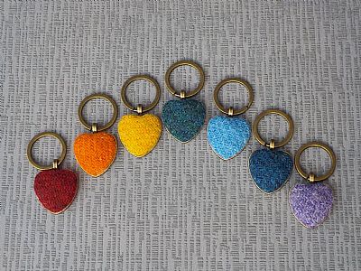 colourful harris tweed heart shaped keyrings by roses workshop