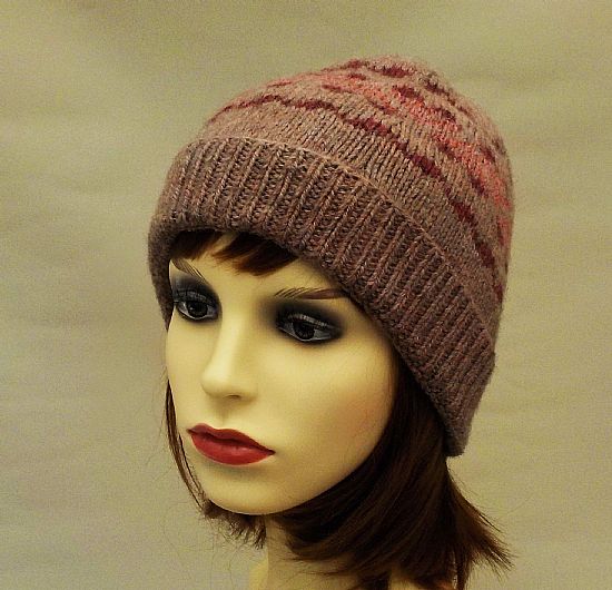 rose pink fairisle hand knitted beanie hat british falklands merino wool